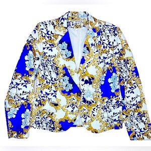 Oo LaLa Women's Gold & Blue Blazer Size 12 100% polyester